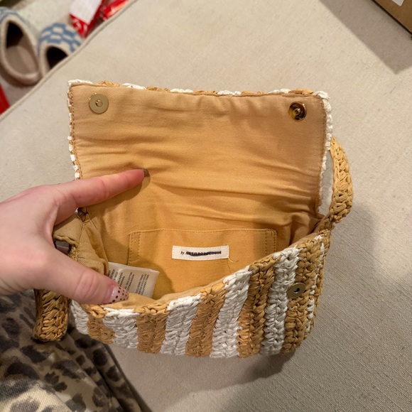 Anthropologie Striped Raffia Shoulder Bag in Beige